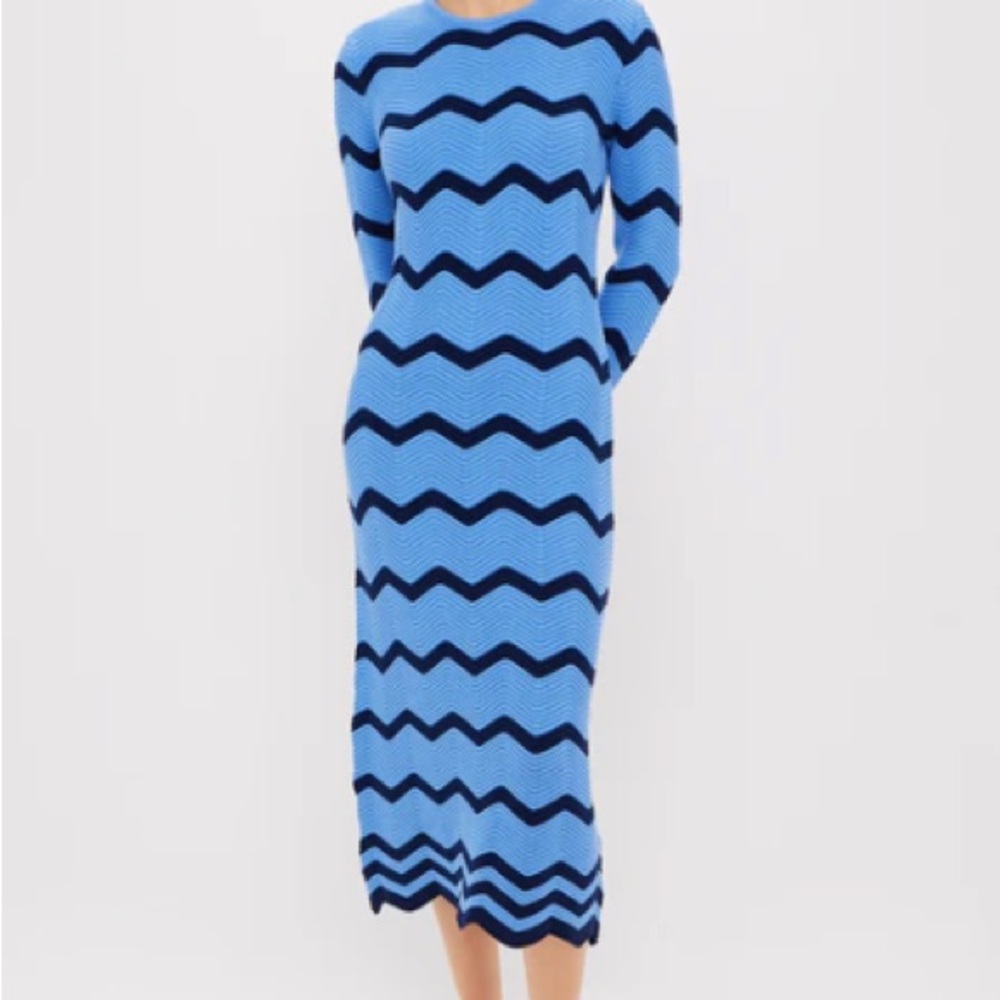 NWT Tuckernuck Blue and Navy Zig-zag Callen Midi Dress